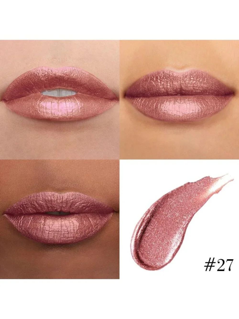 Womens 27# Nude Gold-Glitter Metallic Glitter Liquid Lipstick lippies Lip Gloss